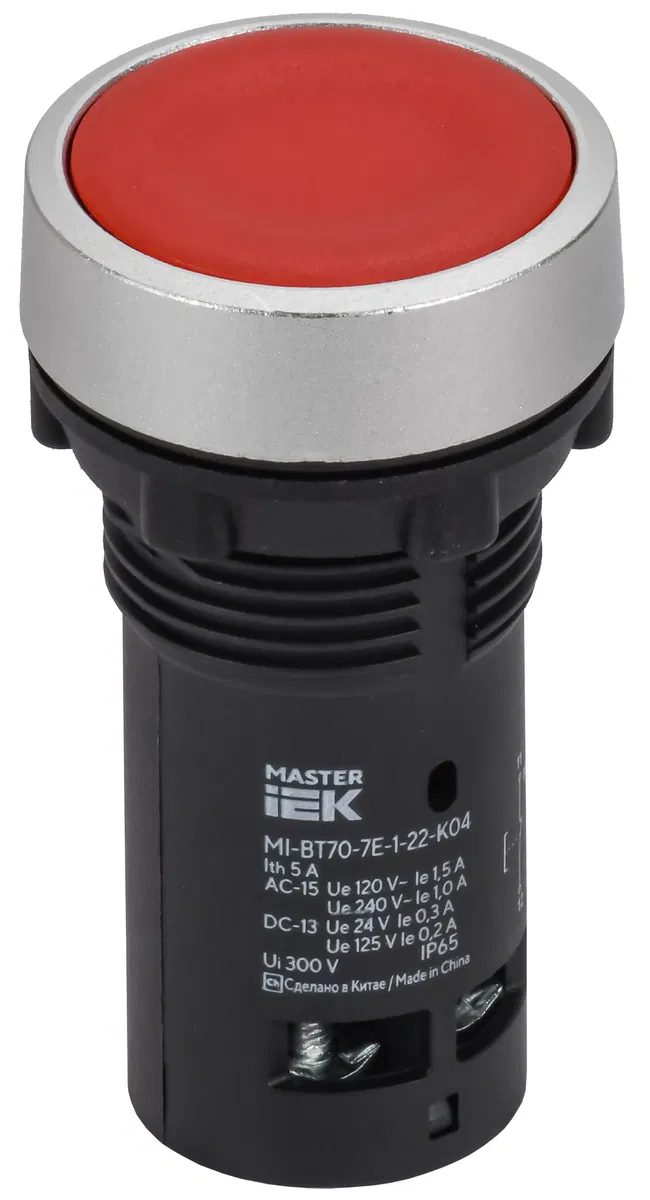Кнопка IP65 моноблок возвратная 1NC красная MASTER IEK MI-BT70-7E-1-22-K04