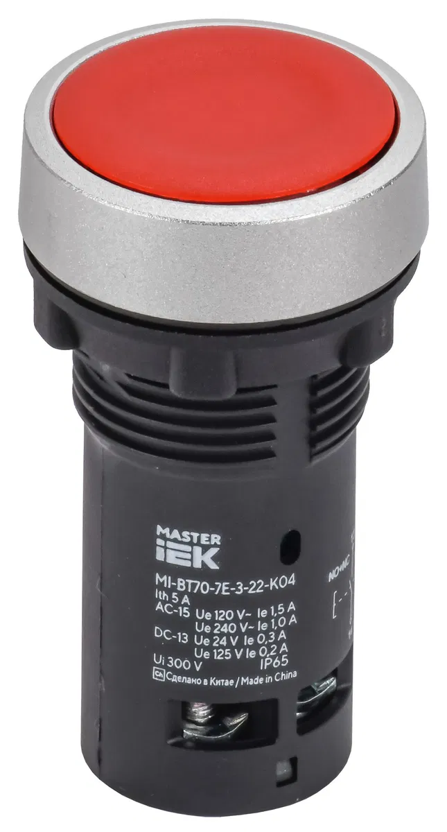 IP65 monoblock momentary pushbutton 1NO+1NC red MASTER IEK MI-BT70-7E-3-22-K04