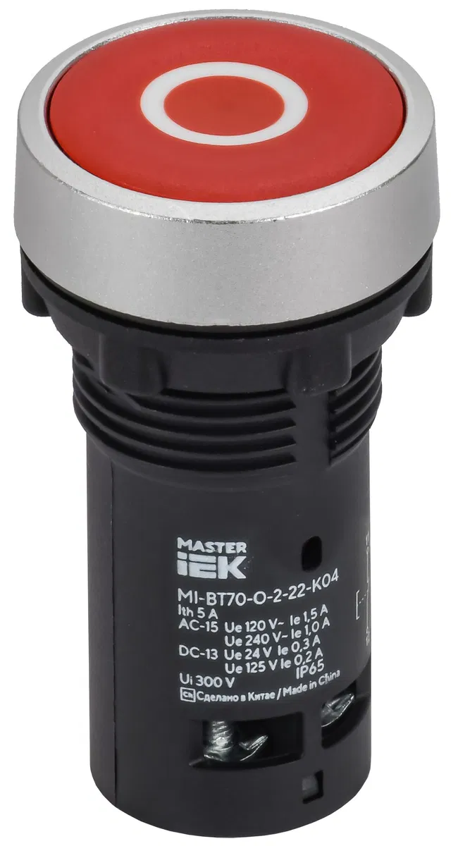 Кнопка IP65 с маркировкой "O" моноблок 1NС красная MASTER IEK MI-BT70-O-2-22-K04