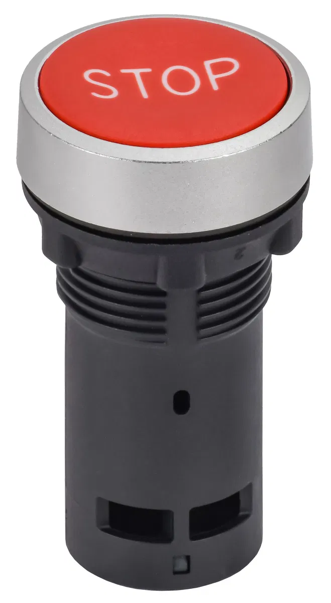 Кнопка IP65 с маркировкой "STOP" моноблок 1NC красная MASTER IEK MI-BT70-SP-2-22-K04