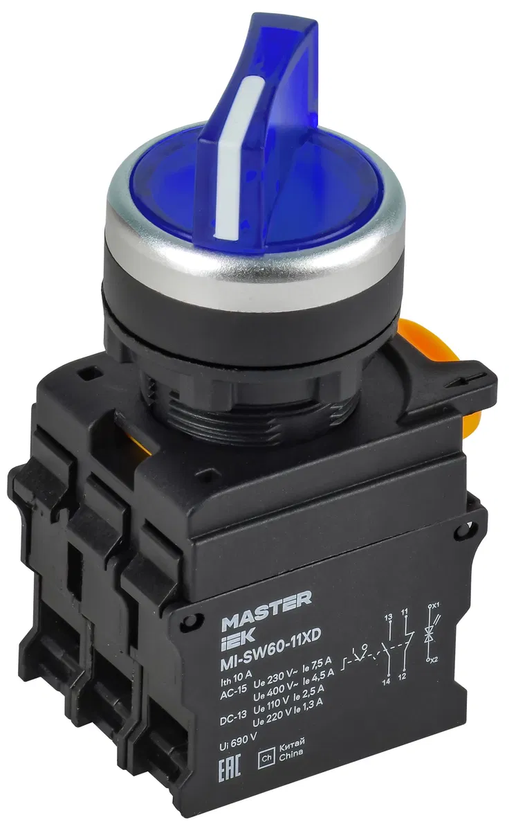 Переключатель с подсветкой на 2 положения 1NO+1NC синий MASTER IEK MI-SW60-11XD-3-14-2-K07