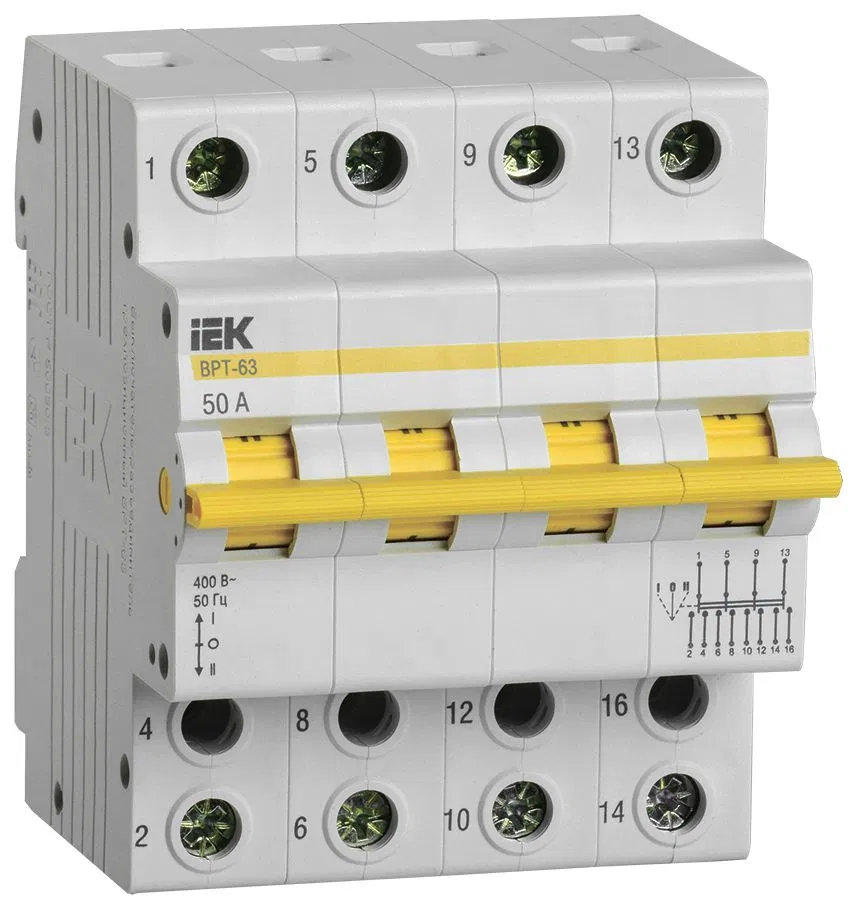 Выключатель-разъединитель трехпозиционный ВРТ-63 4P 50А IEK MPR10-4-050