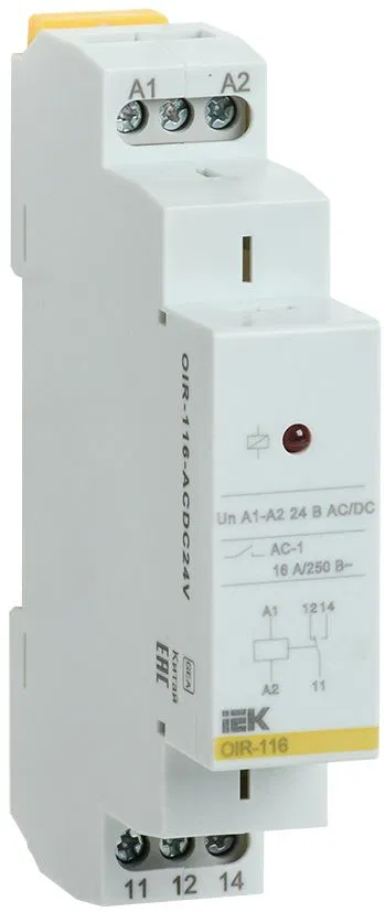 Реле промежуточное модульное OIR 1 контакт 16А 24В AC/DC IEK OIR-116-ACDC24V