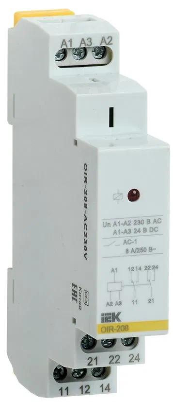 Реле промежуточное модульное OIR 2 контакта 8А 230В AC IEK OIR-208-AC230V