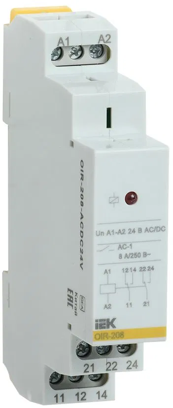 Реле промежуточное модульное OIR 2 контакта 8А 24В AC/DC IEK OIR-208-ACDC24V