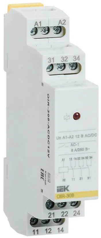 Intermediate modular relay OIR 3 contacts 8A 12V AC/DC IEK OIR-308-ACDC12V