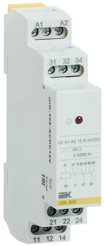 Реле промежуточное модульное OIR 3 контакта 8А 12В AC/DC IEK