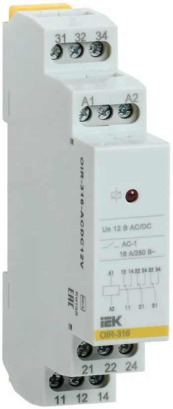 Реле промежуточное модульное OIR 3 контакта 16А 12В AC/DC IEK OIR-316-ACDC12V