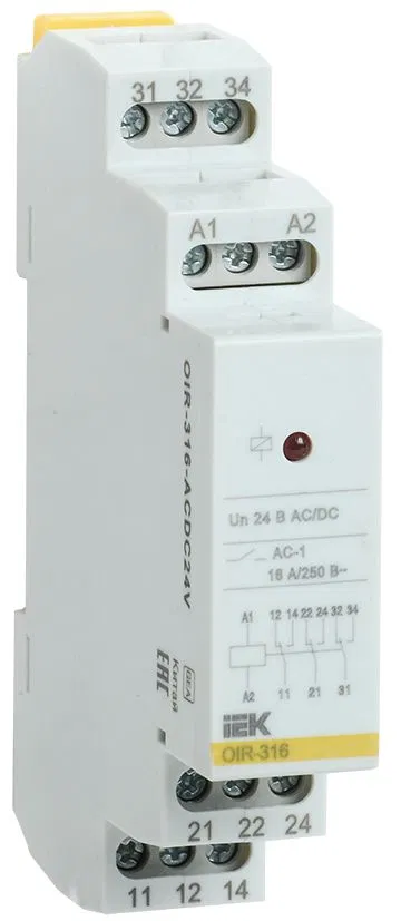 Реле промежуточное модульное OIR 3 контакта 16А 24В AC/DC IEK OIR-316-ACDC24V