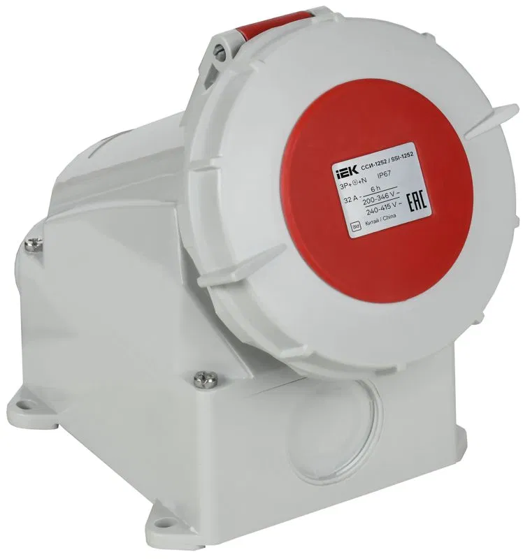 Розетка стационарная ССИ-1252 32А 5п 3P+PE+N 6ч 380В IP67 IEK PSR12-032-5-0-67