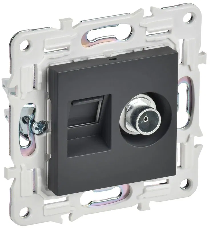 Розетка двойная TV+RJ45 кат.5E SKANDY SK-A14T титан IEK SK-AK20-1-K48