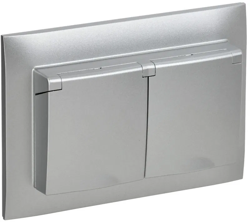 Розетка 2-м SKANDY 16А IP44 с крышкой в сборе SK-R12S серебр. IEK SK-R26-16-44-K23-F