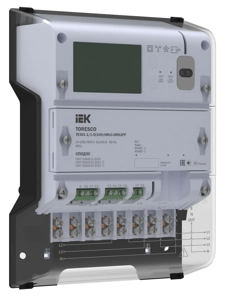 TORESCO Счетчик электрической энергии TE301 0,5S/0,5-5(10)T-NLC-ORS2FPG IEK