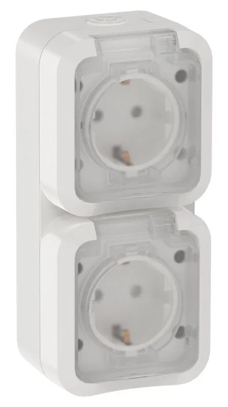 Розетка 2-м ОП TORS TS332 16А IP55 вертикал. с заземл. с крышкой бел. IEK TS-R26-16-55-V-K01
