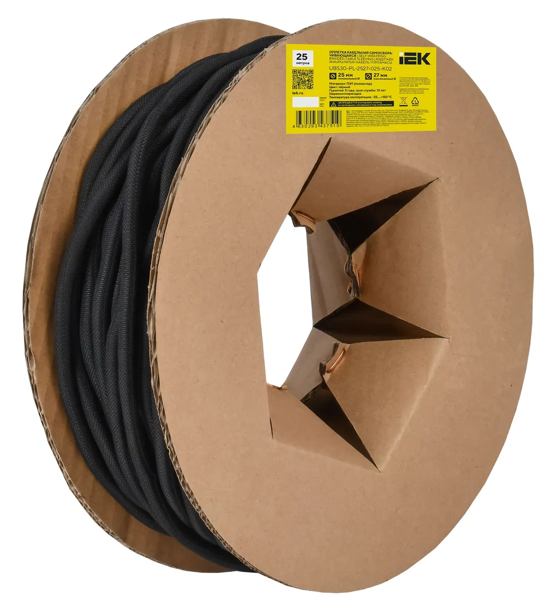 Оплетка кабельная самосворачивающаяся 25-27мм полиэстер 25м черная IEK UBS30-PL-2527-025-K02