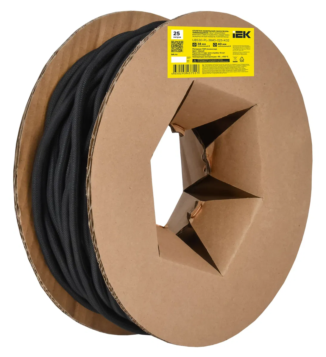 Оплетка кабельная самосворачивающаяся 38-40мм полиэстер 25м черная IEK UBS30-PL-3840-025-K02
