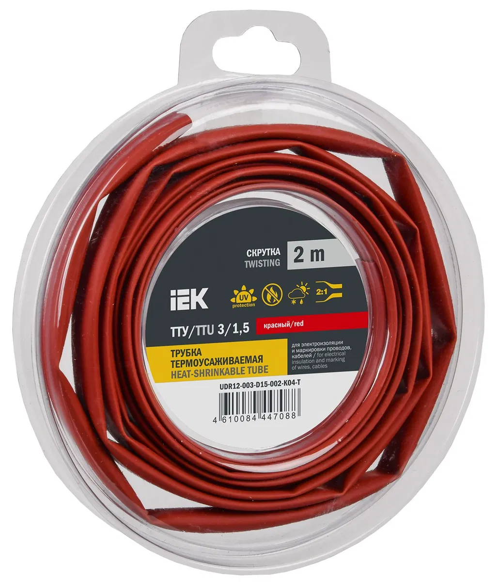 Трубка термоусадочная ТТУ нг-LS 3/1,5 красная (2м/упак) IEK UDR12-003-D15-002-K04-T