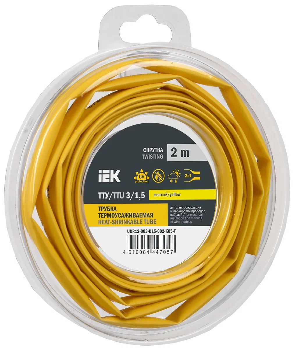 Трубка термоусадочная ТТУ нг-LS 3/1,5 желтая (2м/упак) IEK UDR12-003-D15-002-K05-T