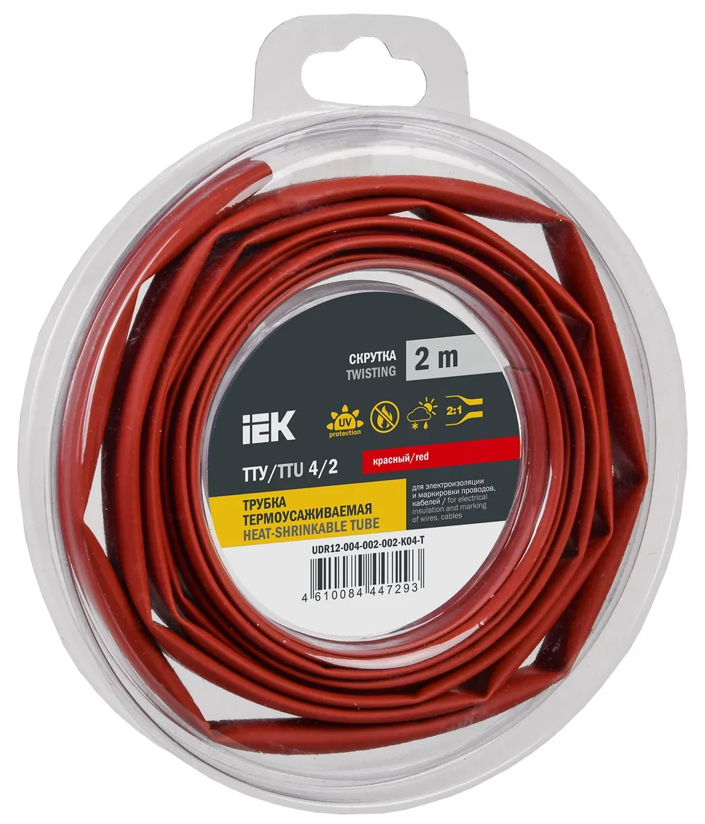 Трубка термоусадочная ТТУ нг-LS 4/2 красная (2м/упак) IEK UDR12-004-002-002-K04-T