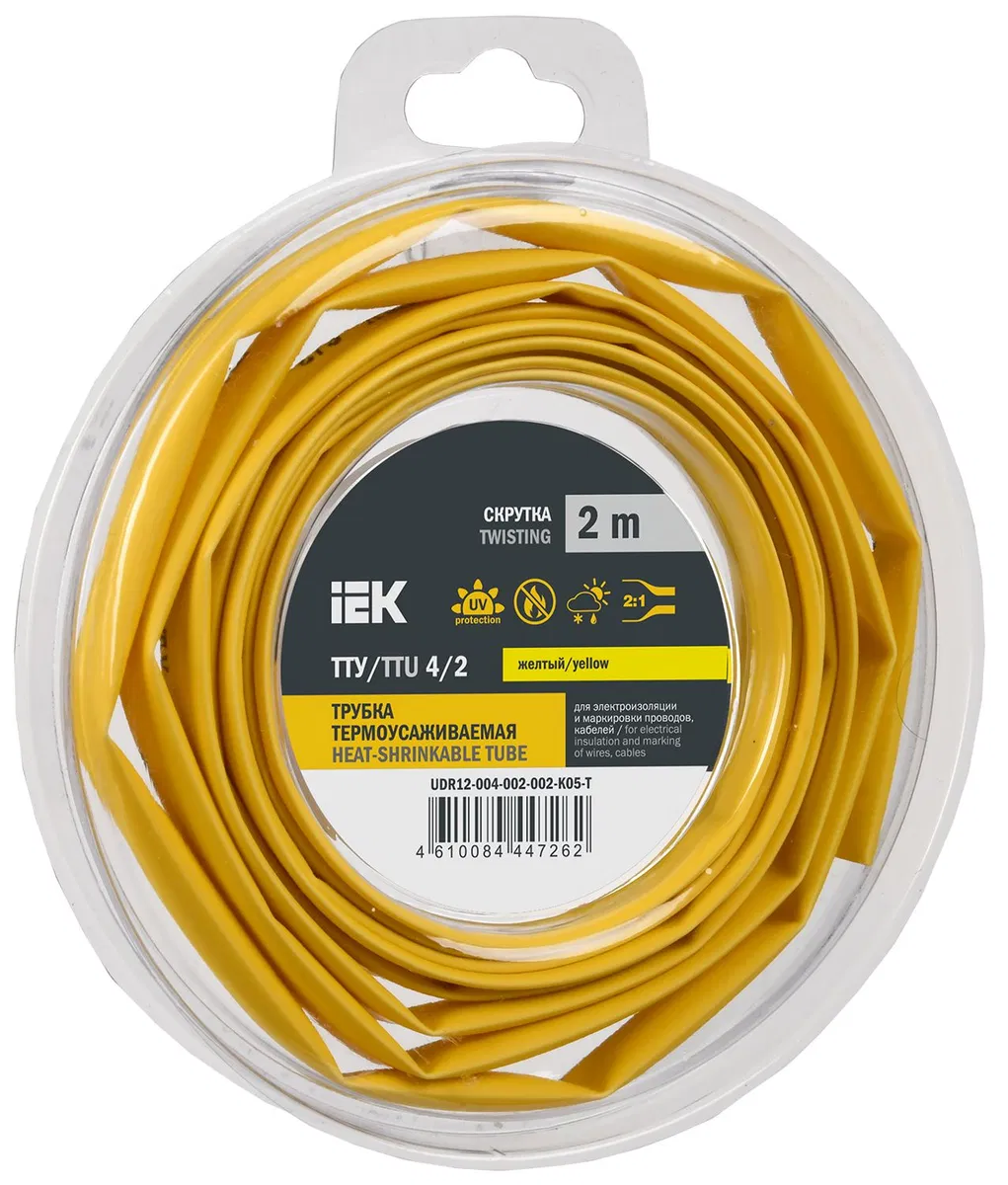 Трубка термоусадочная ТТУ нг-LS 4/2 желтая (2м/упак) IEK UDR12-004-002-002-K05-T