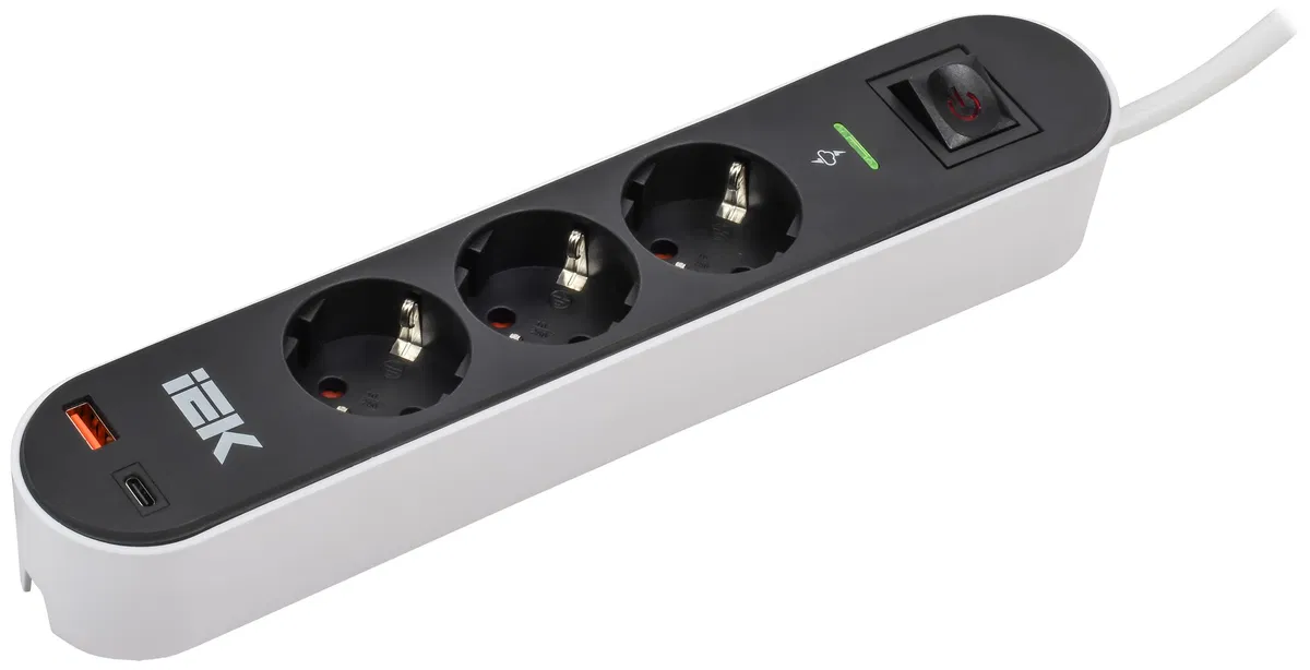Фильтр сетевой СФ-03К 16А USB A+C 20Вт 1,5м 3х1,5мм2 черный IEK WFP10-16-03-01-ZKU-K02
