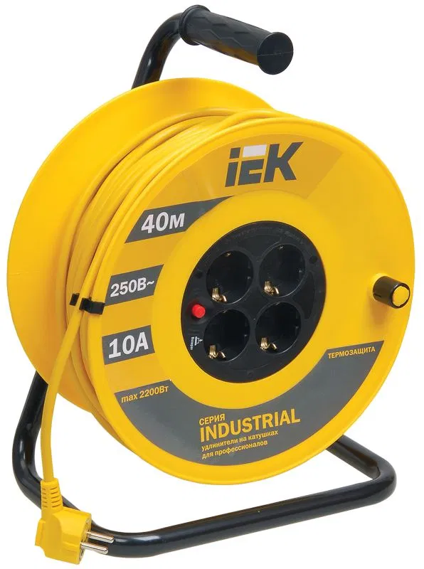 INDUSTRIAL Катушка УК40 4 места с заземлением с термозащитой 3х1,0мм2 40м IEK WKP14-10-04-40