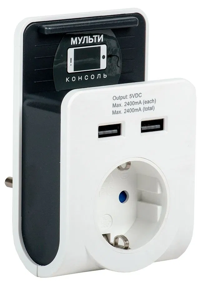 Adapter T-02/01 1 socket with grounding 16A 2xUSB 2.4A with stand white IEK WTP11-16-01-Z-K01