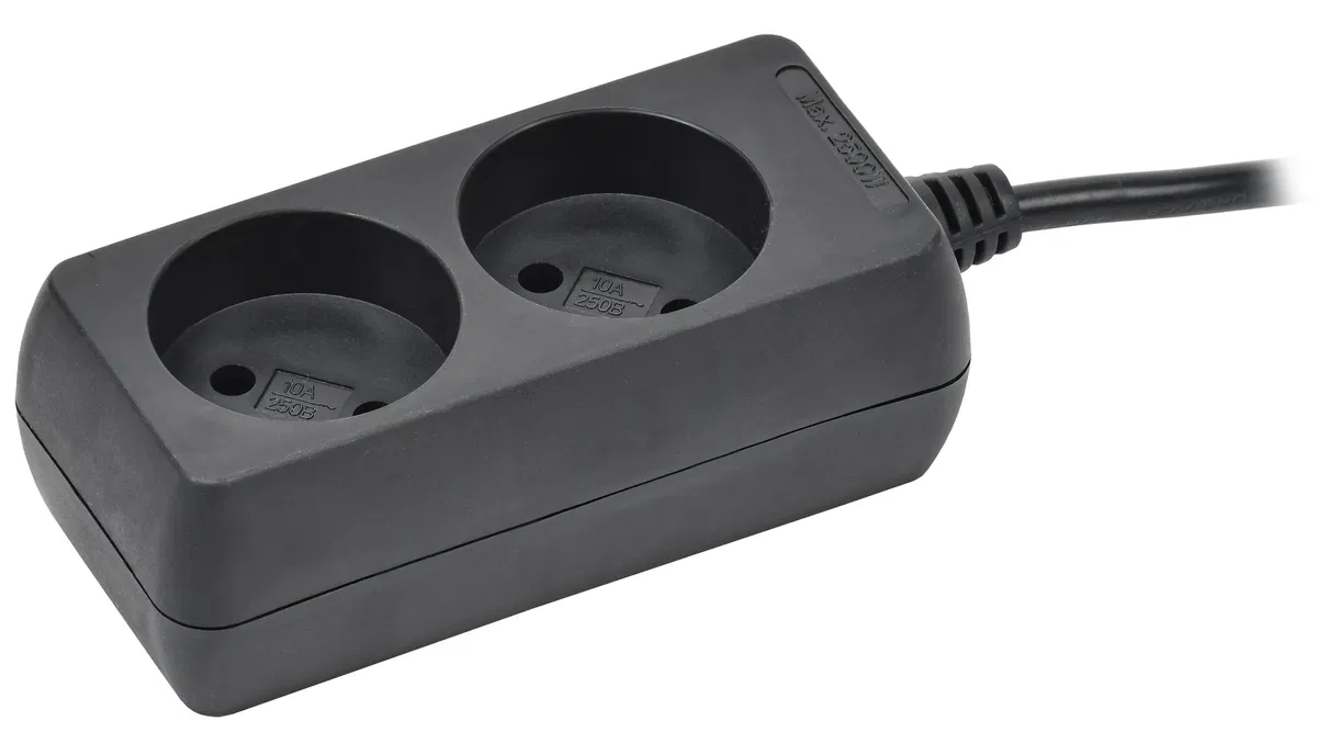 Extension cord U2 2 outlets without grounding 1.5m 2x0.75mm2 10A/250V black IEK WYP10-06-02-01-K02