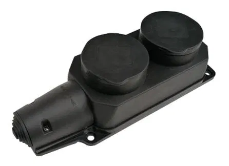 Socket 2-pin 16A IP44 with grounding and protective covers rubber black IN HOME 4690612010274