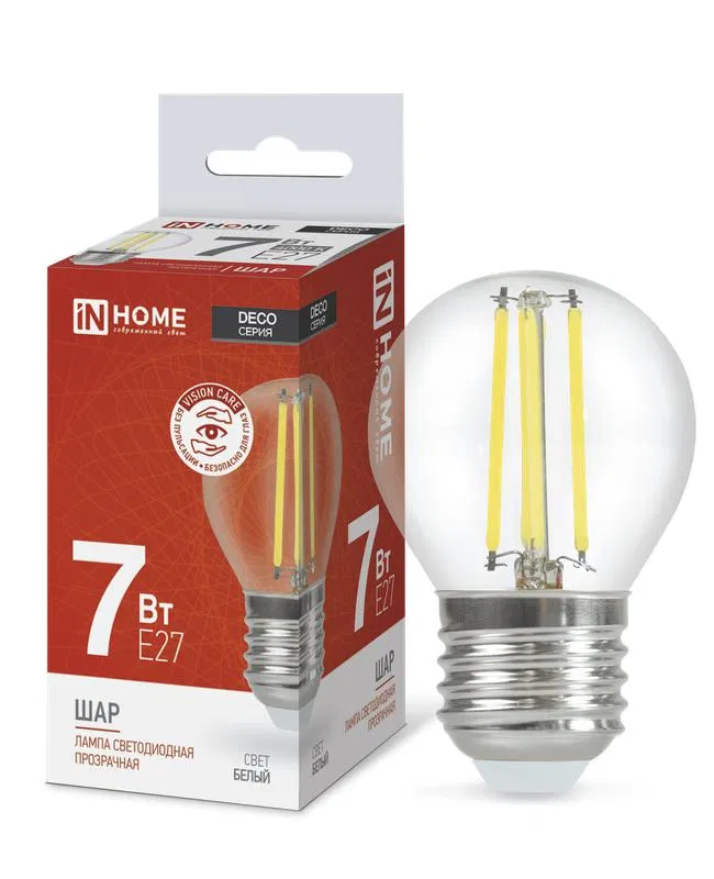 LED lamp LED-SHAR-deco 7W sphere transparent 4000K neutral white E27 810lm 230V IN HOME 4690612016337