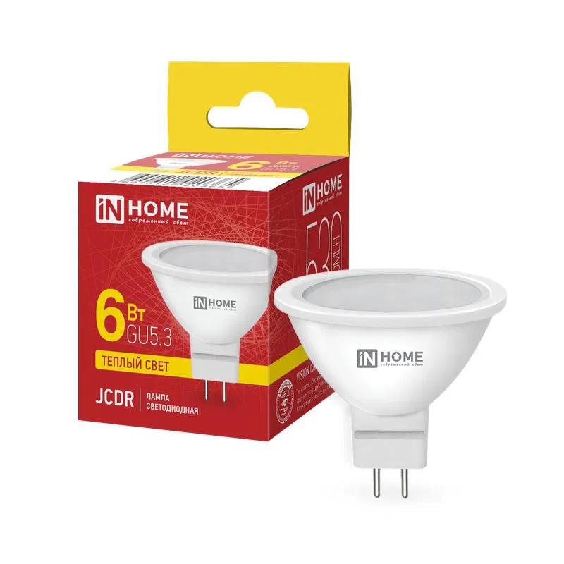 LED lamp LED-JCDR-VC 6W reflector 3000K warm white GU5.3 530lm 170-265V IN HOME 4690612020365