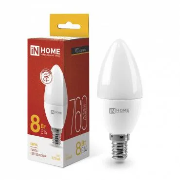 Лампа светодиодная LED-СВЕЧА-VC 8Вт свеча 3000К тепл. бел. E14 760лм 230В IN HOME 4690612020426