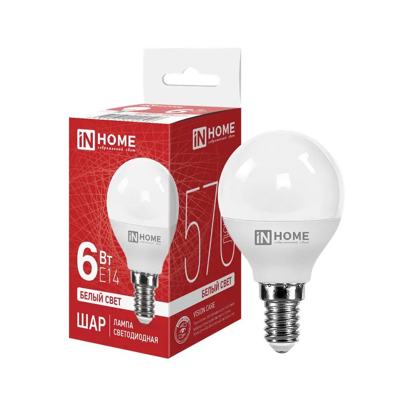 LED lamp LED-SHAR-VC 6W sphere 4000K neutral white E14 570lm 230V IN HOME 4690612020518