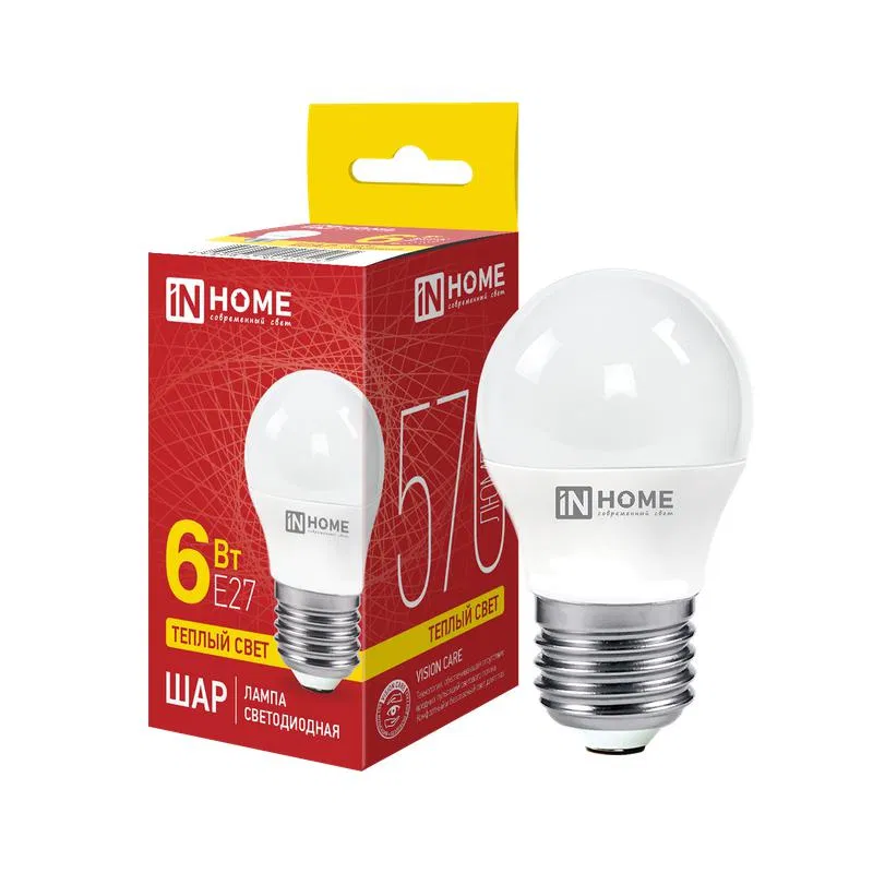 LED-ШАР-VC 6W 球形 LED 灯泡 3000K 暖白 E27 570lm 230V IN HOME 4690612020525