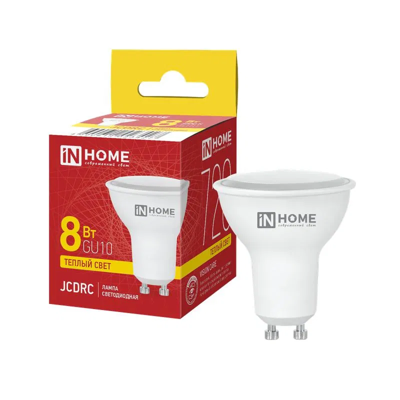 LED-JCDRC-VC LED灯 8W 反射灯 3000K 暖白 GU10 720lm 230V IN HOME 4690612023427