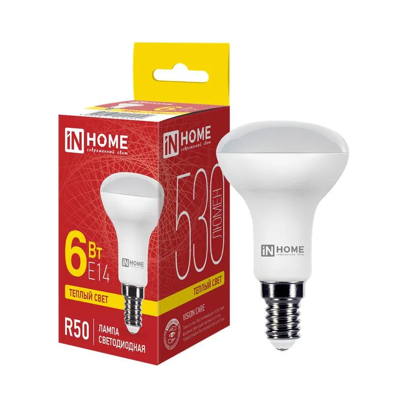 LED-R50-VC 6W LED灯 3000K暖白 E14 530lm 170-265V IN HOME 4690612024240