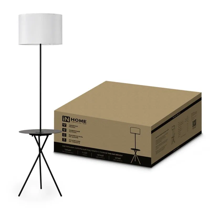 ТНО 04П-BW 60W E27 230V 落地灯 带置物架 白色 IN HOME 4690612049656