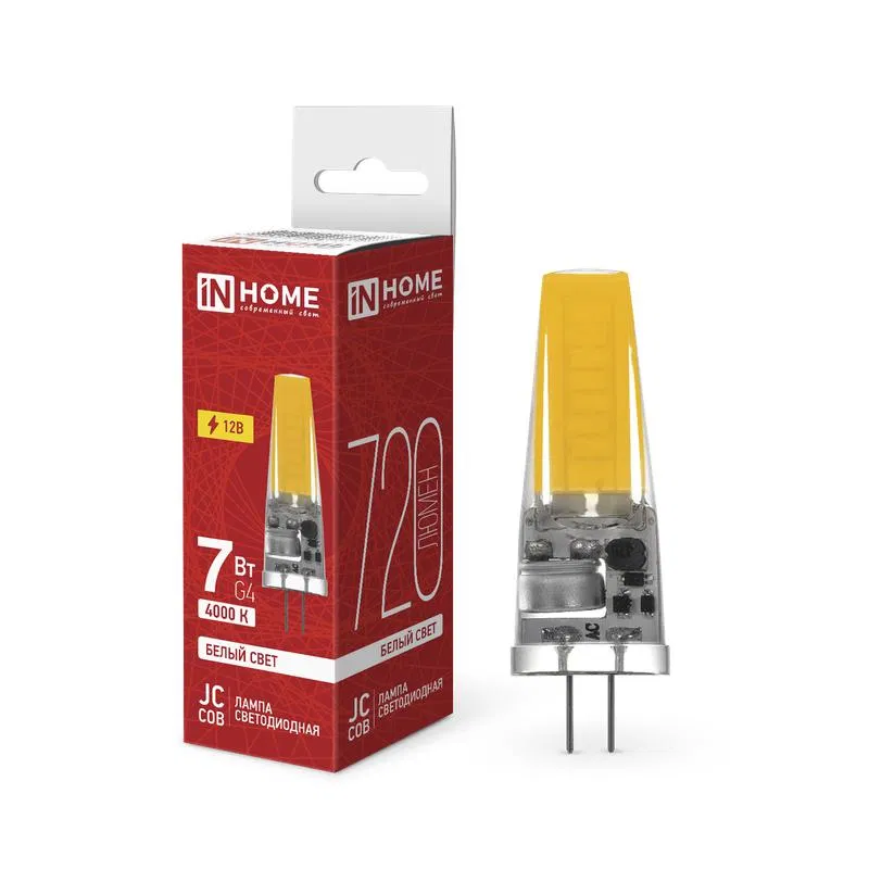 Лампа светодиодная LED-JC-COB 7Вт 12В G4 4000К 720лм IN HOME 4690612060286