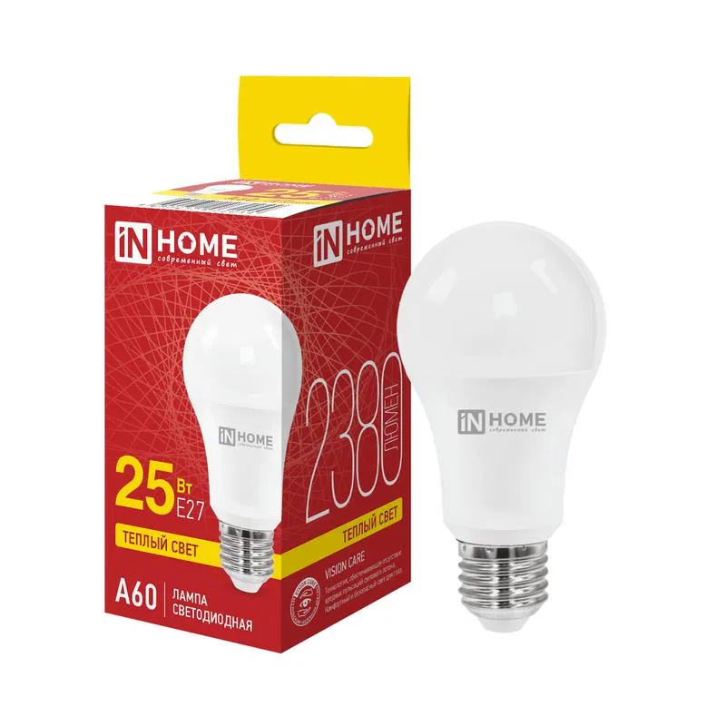 Лампа светодиодная LED-A60-VC 25Вт грушевидная 3000К E27 2380лм 230В IN HOME 4690612062044