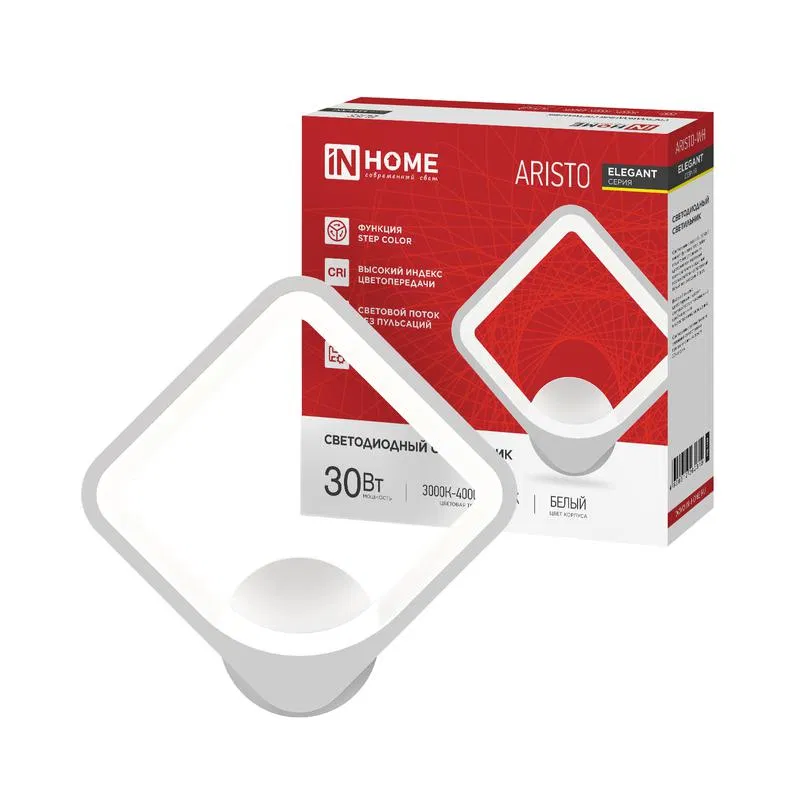 Светильник светодиодный ELEGANT ARISTO-WH 30Вт 3000-6500К 2400лм 230В STEP COLOR бел. IN HOME 4690612062310