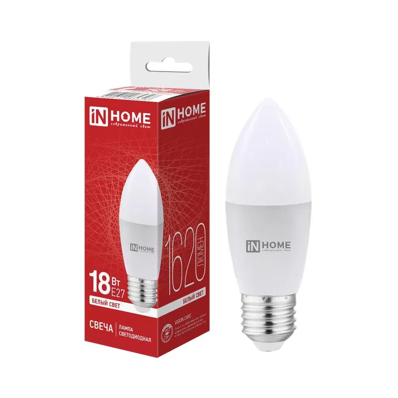 Лампа светодиодная LED-СВЕЧА-VC 18Вт свеча 4000К E27 1620лм 230В IN HOME 4690612065328