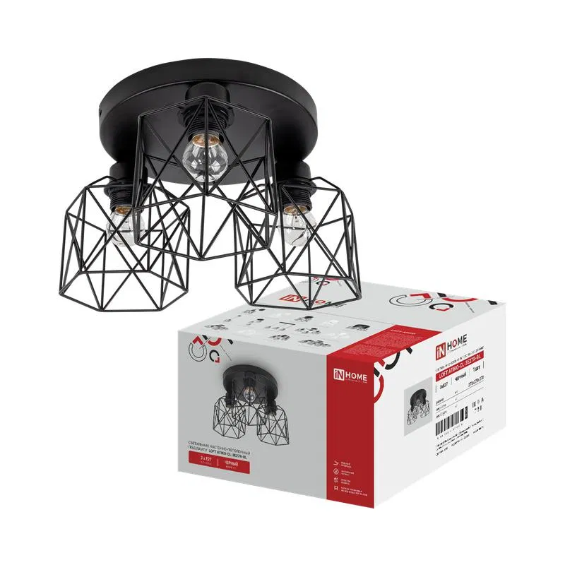 Светильник LOFT ATIKO-СL-3E27R-BL 10-60Вт 3хE27 IP20 настен./потолочн. под лампу черн. IN HOME 4690612067278