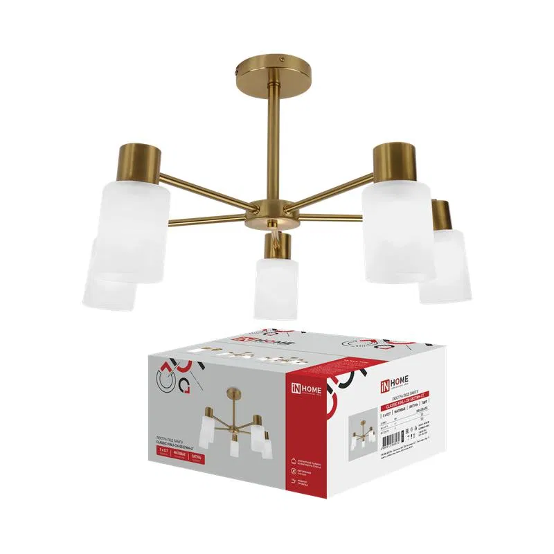Люстра CLASSIC KINLI-СN-5E27WH-LT 5хE27 IP40 под лампу матов. плафон латунь IN HOME 4690612068572