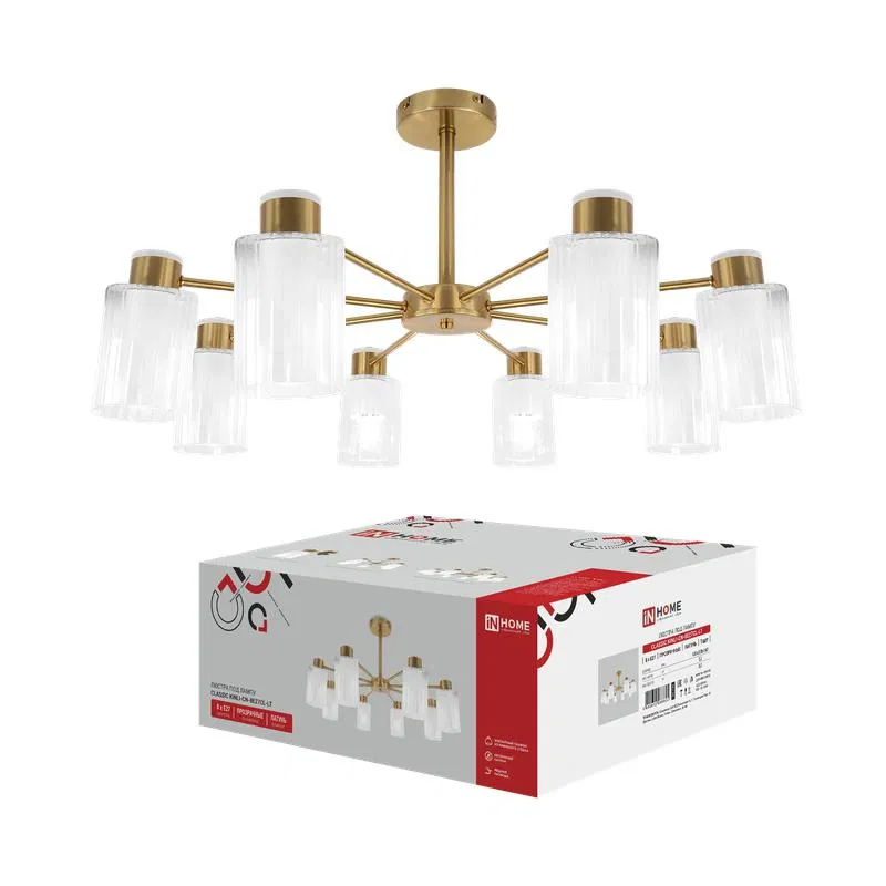 Chandelier for lamp CLASSIC KINLI-CN-8E27CL-LT 8xE27 transparent shade brass IN HOME 4690612068602