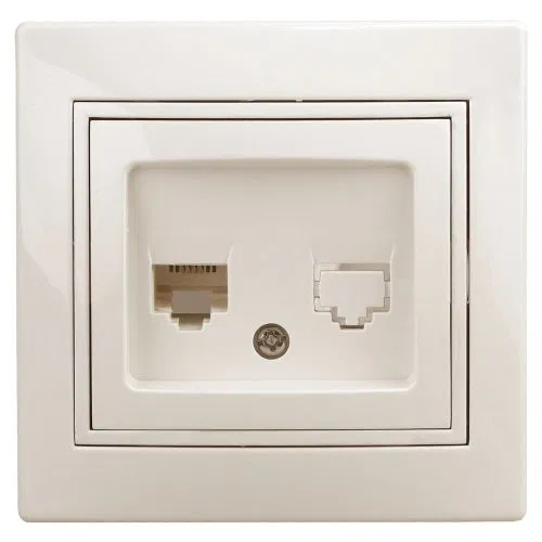 Розетка телефонная 1-м СП Plano 1-302-02 RJ11 IP20 сл. кость Intro Б0027620
