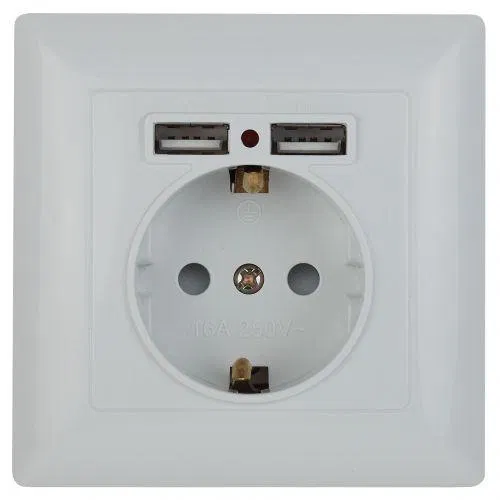 Розетка 1-м СП Solo 4-410-01 16А IP20 250В 2хUSB P+E Schuko с заземл. защ. шторки бел. Intro Б0053713