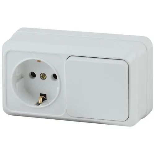 Блок ОП Quadro 2-701-01 (1-м розетка + 1-кл. выкл.) 10(16)А IP20 250В горизонт. бел. Intro Б0053864