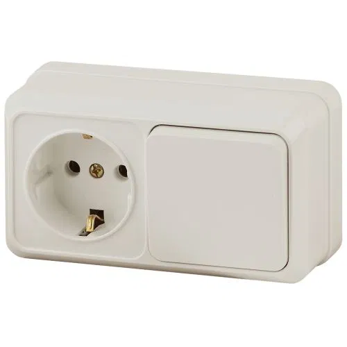 Блок ОП Quadro 2-701-02 (1-м розетка + 1-кл. выкл.) 10(16)А IP20 250В горизонт. сл. кость Intro Б0053866