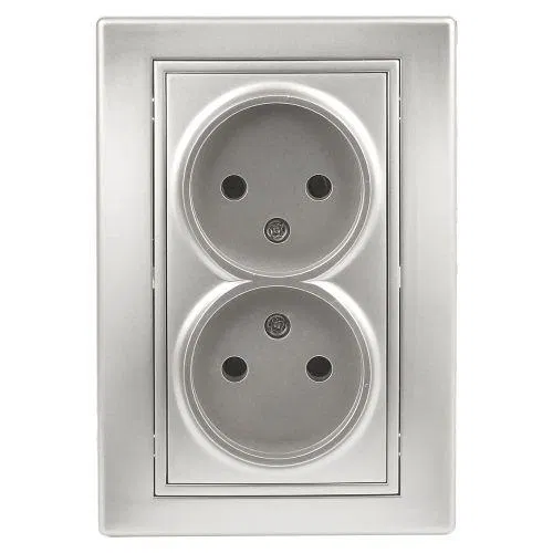 Розетка 2-м СП Plano 1-204-03 16А IP20 250В 2х2P алюм. Intro Б0053907