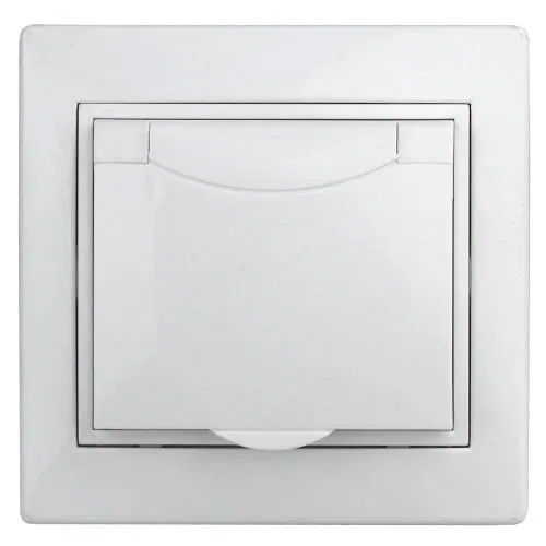 Розетка 1-м СП Plano 1-207-01 16А IP42 250В 2P+E Schuko защ. шторки с крышкой бел. Intro Б0053932